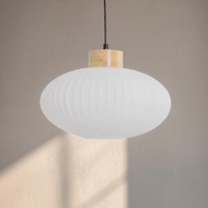 Lamkur Viseća lampa Harmony, Ø 25 cm, bijela/hrast, staklo/drvo, prigušiva, Bijela, Dnevni boravak/blagovaonica, Staklo