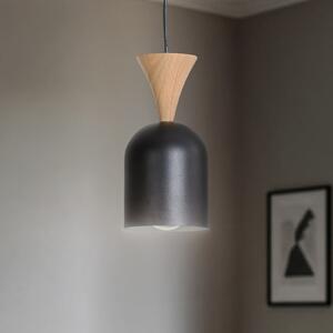 Lamkur Nolan viseća lampa, Ø 11 cm, crna/hrast, metal/drvo, prigušiva, Crno, Dnevni boravak/blagovaonica, Metal