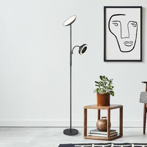 Globo LED podna lampa Davyd, crna, 178 cm, svjetlo za čitanje, ventilator, prigušiva, Crno, Dnevni boravak/blagovaonica, Metal, Svjetlo za čitanje