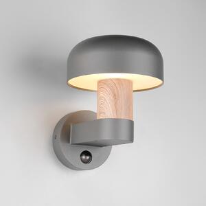 Trio Lighting Vanjska zidna svjetiljka Fraser Sensor, siva/drveni izgled, aluminij IP54 E27, Drvo, Aluminij