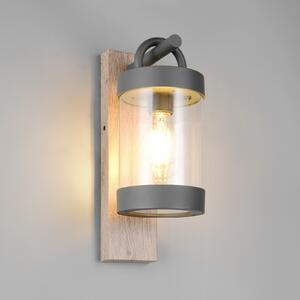 Trio Lighting Vanjska zidna svjetiljka Sambesi, izgled drveta, senzor sumraka, aluminij, Drvo, Aluminij, fenjer