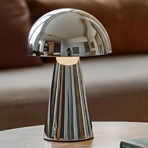 Lindby LED stolna lampa na baterije Nevijo, krom, Ø20cm, USB, prigušivač, prigušiva, Metalik, Dnevni boravak/blagovaonica, Metal