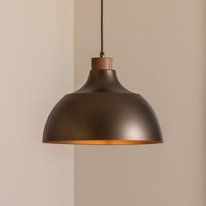 Envostar viseća svjetiljka Kaitt, smeđa, Ø 34 cm, drveni detalj, prigušiva, Smeđa / hrđa, Dnevni boravak/blagovaonica, Metal