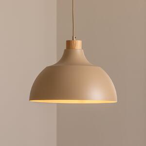 Envostar viseća svjetiljka Kaitt, boje pijeska, Ø 34 cm, drveni detalj, prigušiva, Smeđa / hrđa, Dnevni boravak/blagovaonica, Metal