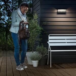 Philips LED vanjska zidna svjetiljka Bustan, pakiranje od 2 komada, senzor 2700K, Sivo, Aluminij, Zidni kvadrat