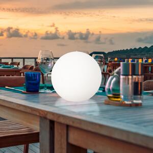 FH Lighting LED solarna vanjska svjetiljka Dabus, Ø 30 cm, kugla, bijela, akril, prigušiva, Bijela, Dnevni boravak/blagovaonica, Plastika