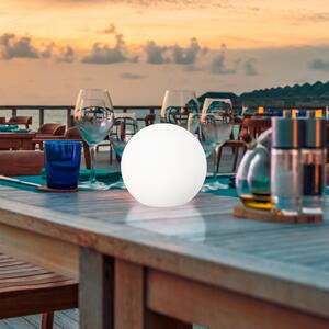 FH Lighting LED solarna vanjska svjetiljka Dabus, Ø 25 cm, kugla, bijela, akril, prigušiva, Bijela, Dnevni boravak/blagovaonica, Plastika