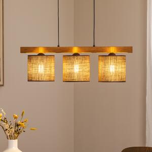 Duolla Viseća lampa Forest, svijetlo drvo/crna, juta smeđa, 3 žarulje., prigušiva, Smeđa / hrđa, Dnevni boravak/blagovaonica