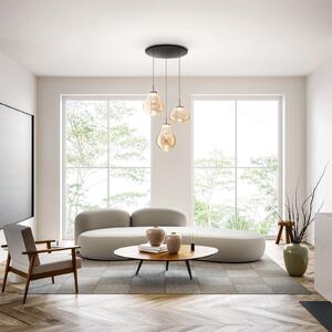 Fabas Luce Deva LED viseća svjetiljka, 3 žarulje, Ø 50 cm, jantarna, CCT, prigušljiva, prigušiva, Bež, Dnevni boravak/blagovaonica, Staklo