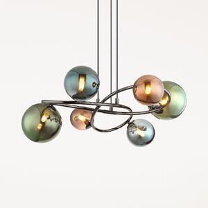 Globo Riha viseća lampa, Ø 65 cm, šarena, staklo/metal, 6 žarulja., Višebojno, Dnevni boravak/blagovaonica, Staklo