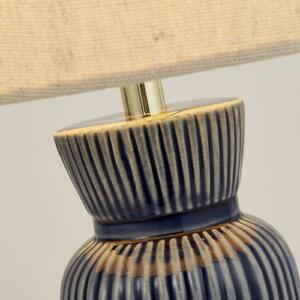 Searchlight Jeshua stolna lampa, plavo/bijela, keramika/tekstil, 39 cm, E24, Bijela, Dnevni boravak/blagovaonica, Tkanina / tekstil