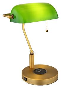 Globo Stolna svjetiljka Antique s integriranim punjačem za mobitel (40 W, D x Š x V: 26,5 x 18 x 36 cm, Zlatna, Zelena)