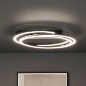 FISCHER & HONSEL LED stropna svjetiljka Kiku, Ø 56 cm, pješčano crna, metalna, CCT, prigušiva, Crno, Dnevni boravak/blagovaonica, Metal