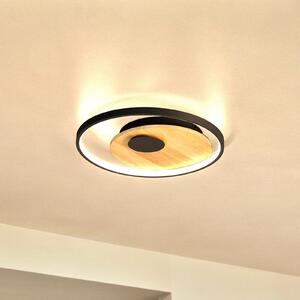 FISCHER & HONSEL LED stropna svjetiljka Marit, Ø 40 cm, pješčano crna, metal/drvo, prigušiva, Crno, Dnevni boravak/blagovaonica, Metal