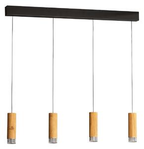 FISCHER & HONSEL LED viseća svjetiljka Shine-Wood, 100 cm, hrast/crna, 4 žarulje., prigušiva, Drvo, Dnevni boravak/blagovaonica, Drvo