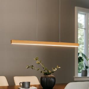 FISCHER & HONSEL LED viseća svjetiljka Shine-Wood, duljina 105 cm, boja hrasta/nikla, prigušiva, Drvo, Dnevni boravak/blagovaonica, Drvo