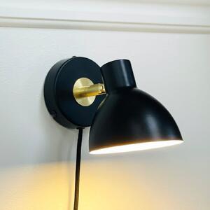 Dyberg Larsen zidna lampa Lilje, crna, Ø 16 cm, metal, Crno, Dnevni boravak/blagovaonica, Metal