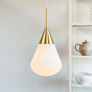 Dyberg Larsen Viseća lampa Balon, Ø 21 cm, bijela/boja mesinga, prigušiva, Bijela, Dnevni boravak/blagovaonica, Staklo