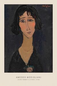 Reprodukcija umjetnosti Jeune femme a la rose, Margherita (Portrait of a Beautiful Girl) - Amedeo Modigliani, (26.7 x 40 cm)