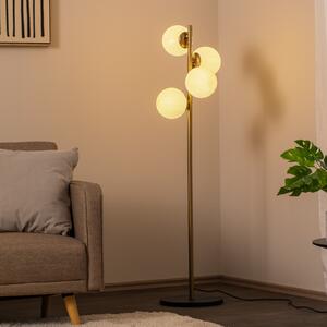 Opviq Faze podna lampa, zlatna boja, staklo, 130 cm, 4 žarulje, E27, Zlato / mjed, Dnevni boravak/blagovaonica, Staklo