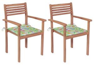 VidaXL Vrtne stolice s jastucima s uzorkom lišća 2 kom od tikovine