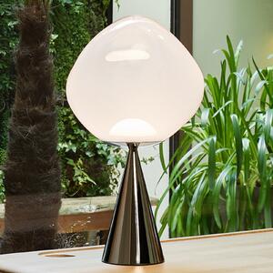 Tom Dixon LED stolna lampa Melt Cone Fat, opal/srebrna, 47 cm, prigušiva, Metalik, Dnevni boravak/blagovaonica, Plastika