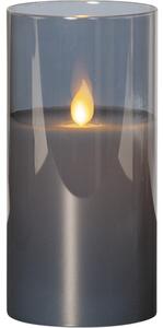 Siva LED voštana svijeća u Star Trading M-Twinkle staklu, visina 15 cm