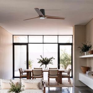 FARO BARCELONA Heywood L LED stropni ventilator, Ø132 cm, crna/drveni efekt, DC, CCT, prigušiva, Drvo, Dnevni boravak/blagovaonica, Drvo