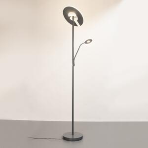 FISCHER & HONSEL LED podna lampa Dent, pješčano siva, 180 cm, metalna, CCT, 2 žarulje., prigušiva, Sivo, Dnevni boravak/blagovaonica, Metal, Svjetlo za čitanje
