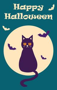 Ilustracija Happy Halloween postcard with a cat, Irina Nurtdinova