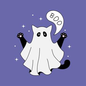 Ilustracija Cute ghost cat halloween theme flat, Anastasia Malachi