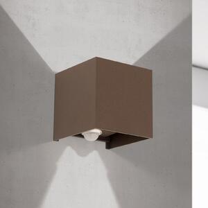 ORION LED vanjska zidna svjetiljka Cube-S, korten, metal, senzor, Smeđa / hrđa, Aluminij, Zidna utičnica iznad/dolje
