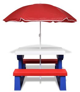 VidaXL Dječji stol i klupa za piknik sa suncobranom višebojni