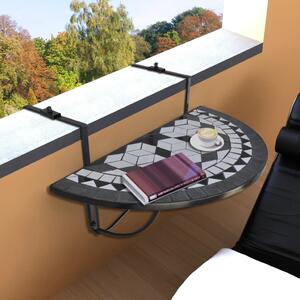 VidaXL Viseći balkonski stol crno-bijeli s mozaikom