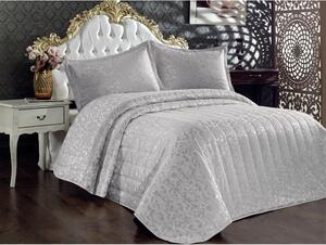 Sivi pamučni prošiveni prekrivač i jastučnica za bračni krevet 260x240 cm Bulut - Mijolnir