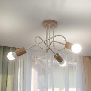 HELAM Stropna svjetiljka Oxford, pješčano bež, drvo, metal, 3 žarulje, Ø 44 cm, prigušiva, Bež, Dnevni boravak/blagovaonica, Metal
