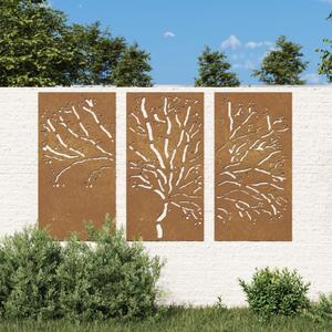 VidaXL Vrtni zidni ukrasi 3 kom 105x55 cm čelik COR-TEN uzorak stabla
