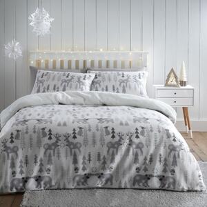 Bijela-siva posteljina za krevet za jednu osobu od mikropliša 135x200 cm Winter Wonderland – Catherine Lansfield