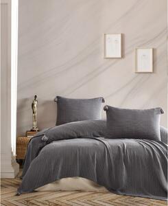 Tamnosivi prošiveni prekrivač i jastučnica za bračni krevet 220x240 cm Costa - Mijolnir