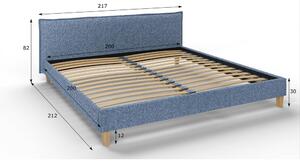 Plavi tapecirani bračni krevet s podnicom 200x200 cm Tina - Ropez