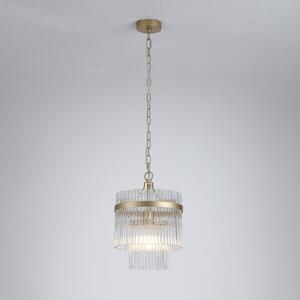 Searchlight Viseća lampa Lara, Ø 26 cm, zlatna/prozirna, staklo/metal, prigušiva, Zlato / mjed, Dnevni boravak/blagovaonica, Staklo