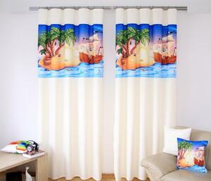 Krem plave zavjese za dječju sobu s printom bajke Širina: 160 cm | Duljina: 250 cm (u kompletu se nalaze 2 komada)