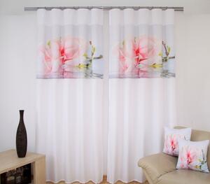 Bijela zavjesa za dnevni boravak s ružičastim cvijetom Širina: 160 cm | Duljina: 250 cm (u kompletu se nalaze 2 komada)