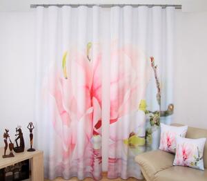 Bijele prozorske zavjese s ružičastim cvijetom Širina: 160 cm | Duljina: 250 cm (u kompletu se nalaze 2 komada)