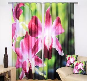 Prozorske zavjese u zelenoj boji s ružičastim cvjetovima Širina: 160 cm | Duljina: 250 cm (u kompletu se nalaze 2 komada)