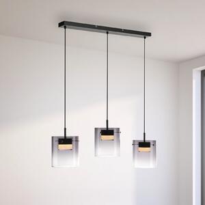 JUST LIGHT. GmbH Elio LED viseća svjetiljka, dimljeno staklo, 3 žarulje, crna, prigušiva, Sivo, Dnevni boravak/blagovaonica, Staklo