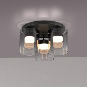JUST LIGHT. GmbH Elio LED stropna svjetiljka, dimljeno staklo, 3 žarulje, crna, prigušiva, Sivo, Dnevni boravak/blagovaonica, Staklo