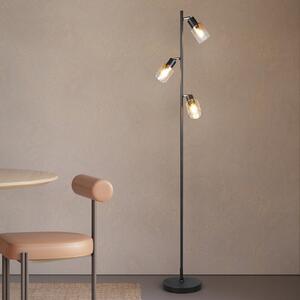 Reality Leuchten Podna lampa Cadiz, crna/jantarna, 3 žarulje, visina 154 cm, Crno, Dnevni boravak/blagovaonica, Metal