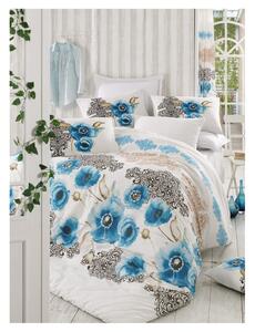Bijelo-plava pamučna posteljina za krevet za jednu osobu 140x200 cm Merve – Mijolnir