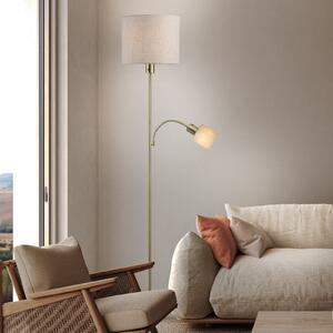 Näve Filomena podna lampa, bež/mesing, tekstil, krak za čitanje, E27, E14, Bež, Dnevni boravak/blagovaonica, Tkanina / tekstil, Svjetlo za čitanje